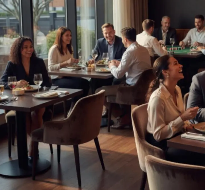 Vendégek élvezik a Fresh Linen Works társasági és elegáns hangulatát